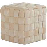 Square Braided 16" Ottoman in Cream Velvet